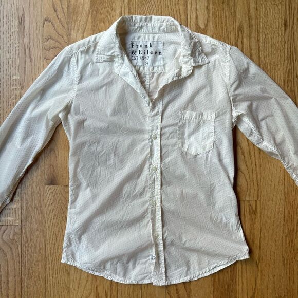 Frank & Eileen Tailored Button-Up Shirt Pink Hearts White XS - Picture 2 of 5